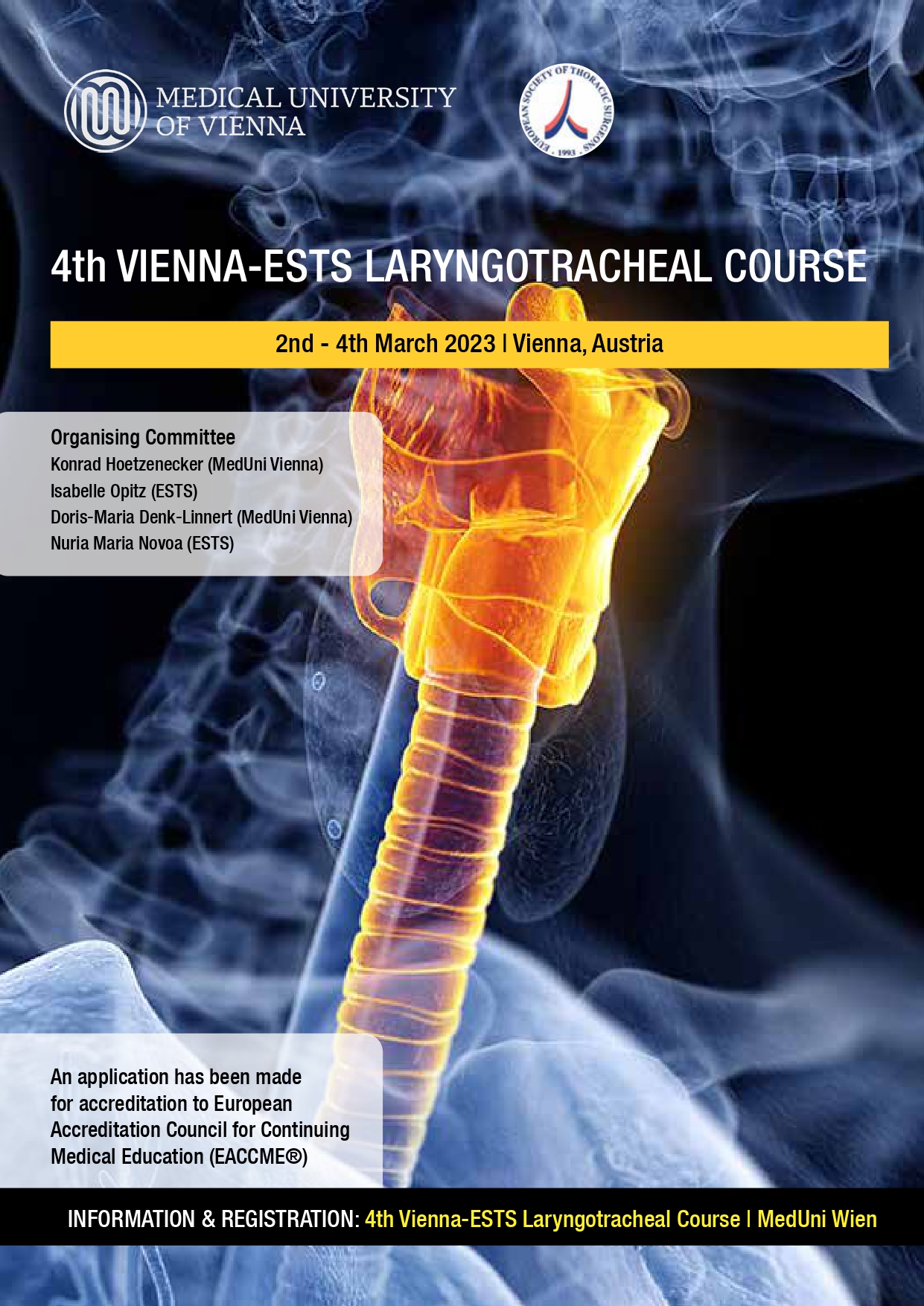 Registration now open for 4th Vienna-ESTS Laryngotracheal Course, 2-4 March 2023, Vienna, Austria image