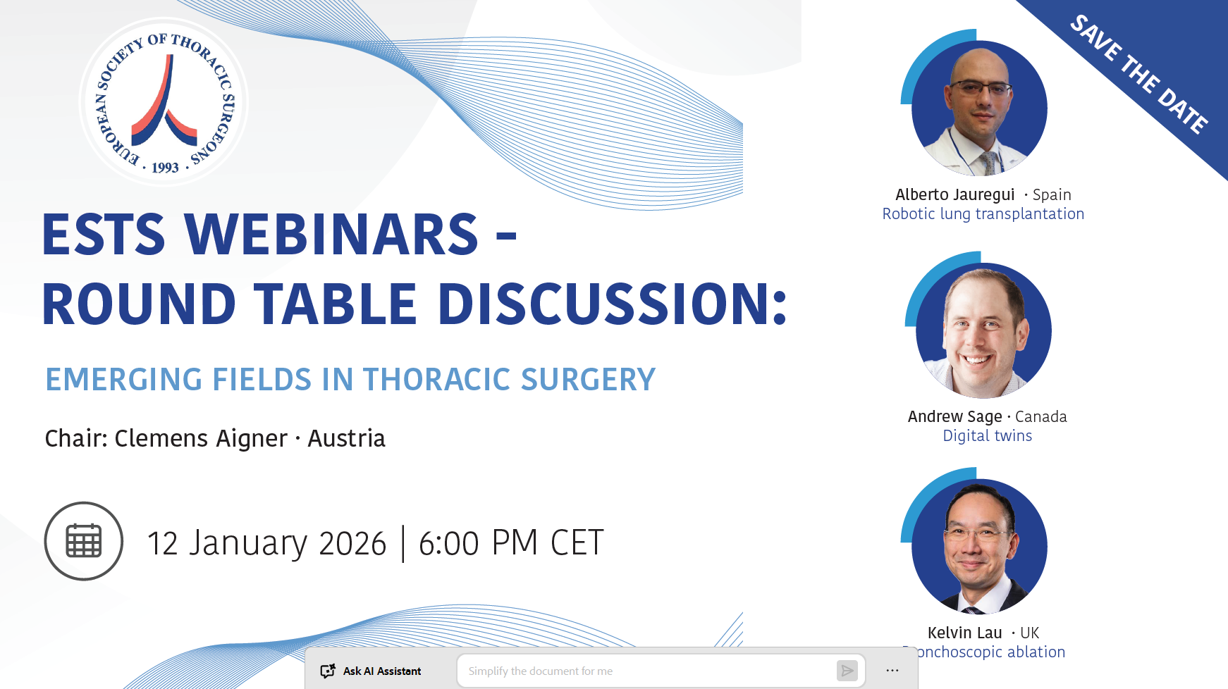 ESTS Webinar: Emerging Fields in Thoracic Surgery – A Round Table Discussion image