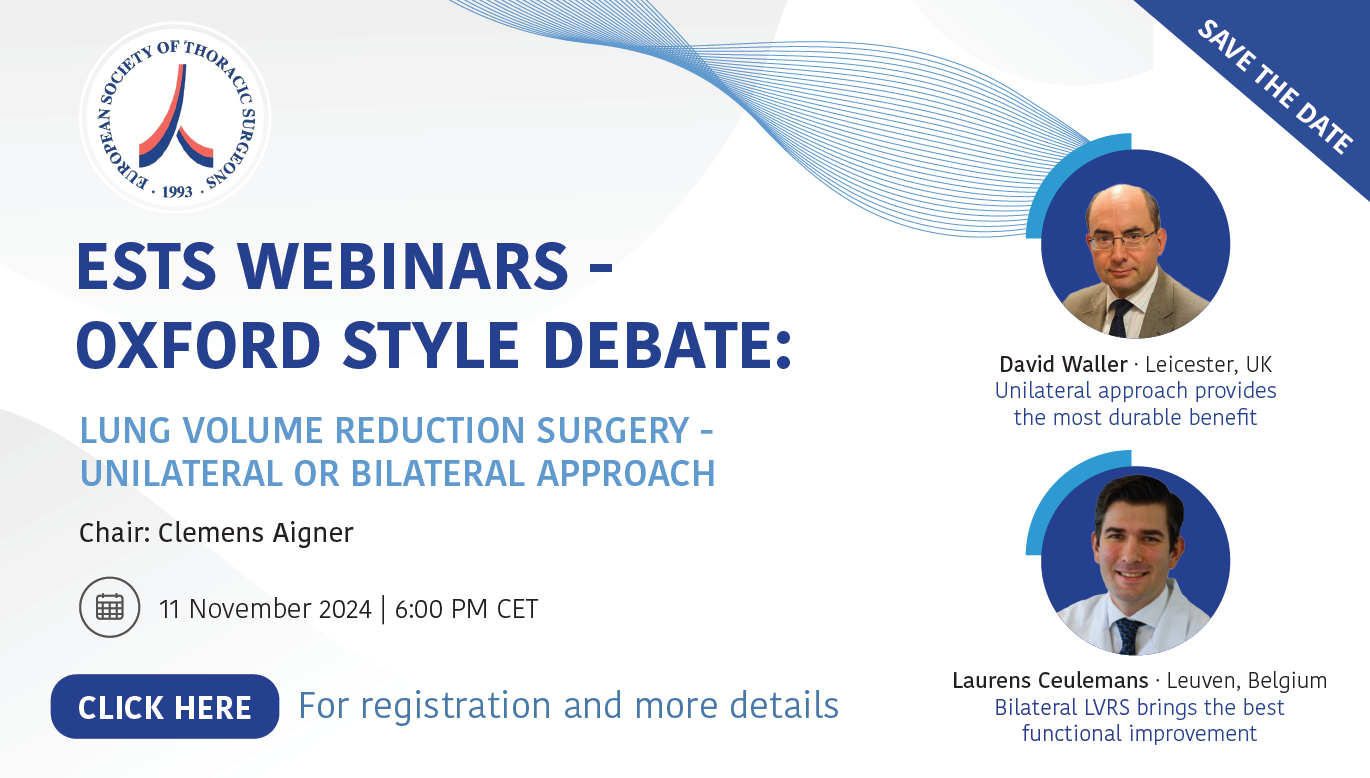 ESTS Webinar: Register now for 'Lung Volume Reduction Surgery - Unilateral or Bilateral Approach' image
